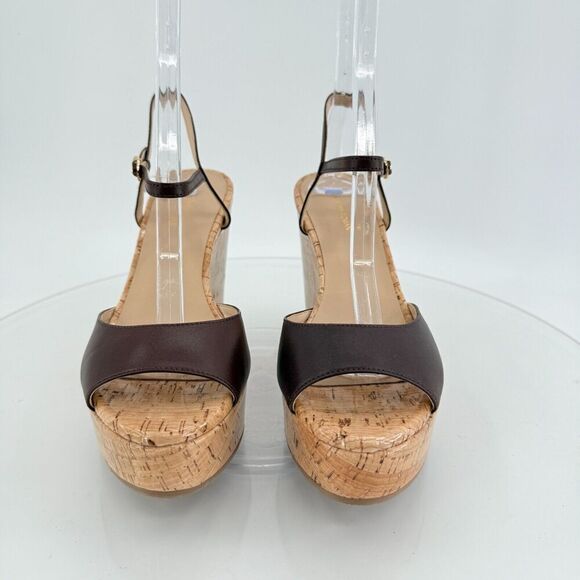 Stuart Weitzman Palmina Womens 8.5B Leather Platform Wedge Heel Sandals Brown - Picture 6 of 16